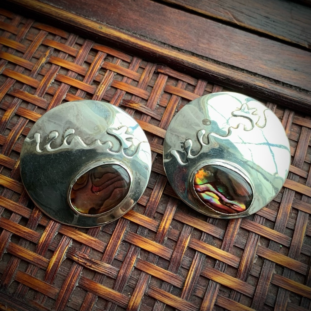 Vintage Yellowhorse abalone shield earrings sterling